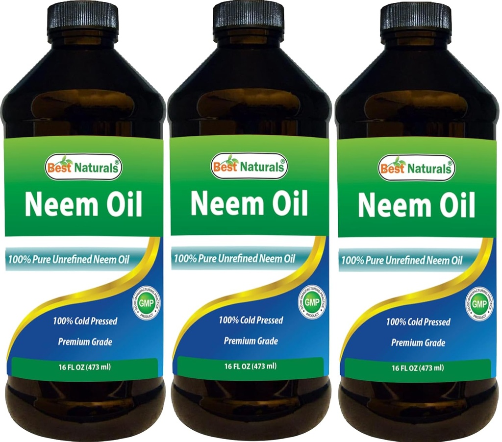 Labākā dabas 100% Pure Neem Oil, 100% Auksti presēta un nerafinēta - 16 OZ (3 pudeles)