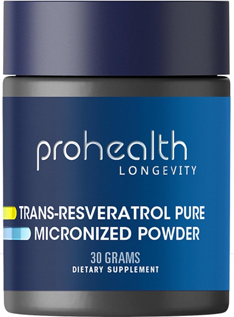 ProHealth Longevity Mikronizēts Trans Resveratrol Pulveris 30 Grams - 98% Pure Pharmaceutical Grade, 1000 mg uz mērkaroti, Superior Absorbcija un biopieejamība