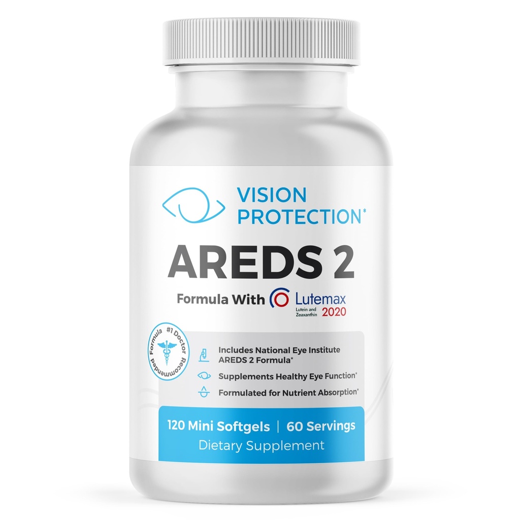 AREDS 2 Acu vitamīnu un minerālvielu papildinājums acu veselībai, Lutemax 2020 ar Natural Eye Institute AREDS 2 Pētījums Sastāvdaļas Luteīns, C vitamīns, & Zeaxanthin, 120 Mini Softgels