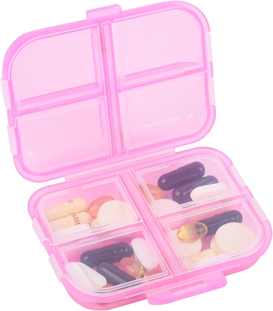 Travel Pill Organizators Small 8 Grid iecirkņi Pill turētājs Box - Portable Medicine Konteinera iepakojums - Ikdienas zāļu organizētājs