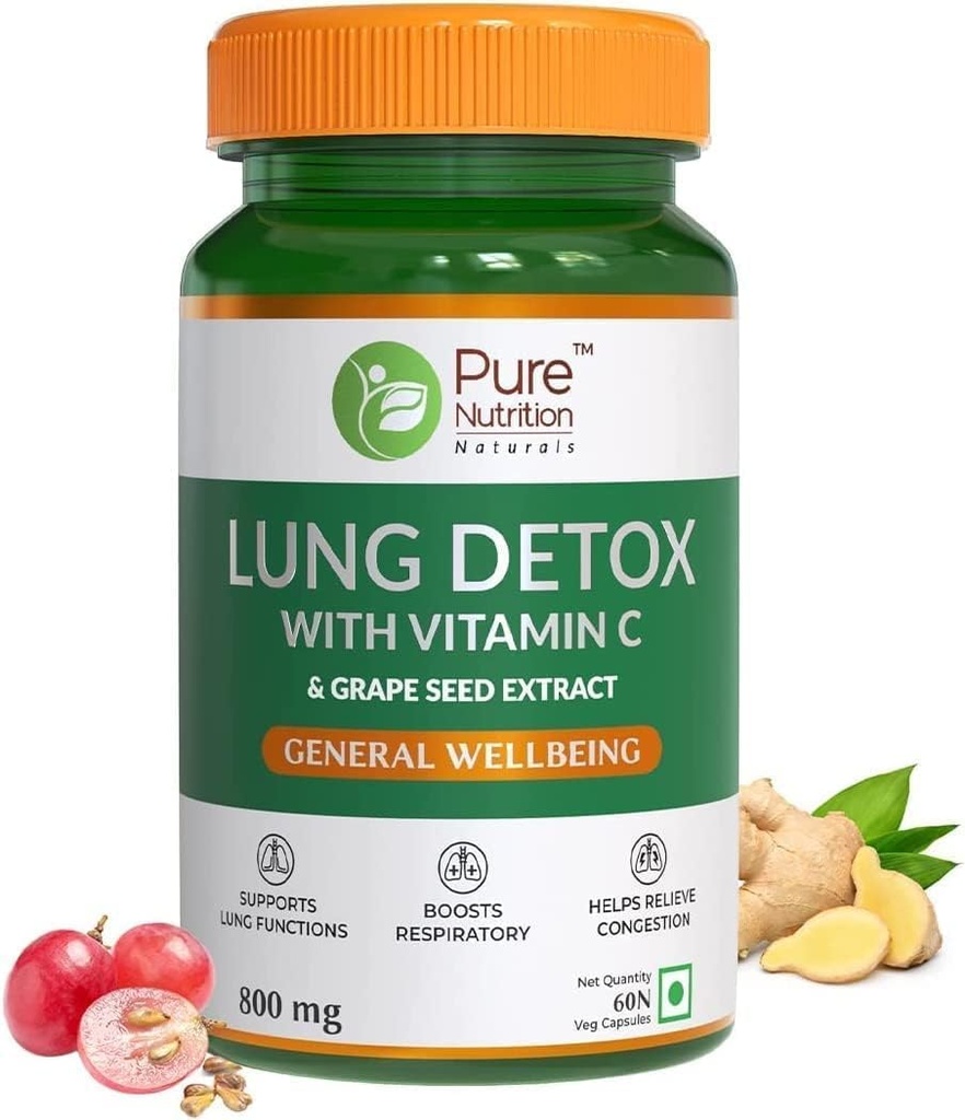 SENTA Pure Nutrition Lung Detox Papildinājums ar dabisko C vitamīna, vīnogu sēklu un Vasaka sīrupu Blend ekstrakts - Lung Cleanser detoksikācijas plaušu un imūnās aizsardzības - 60 Veg kapsulas