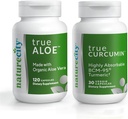 NatureCity locītavu atbalsta bundle ; True-Aloe Izgatavots ar organisko AloeVera, 120 kapsulas + True-Curcumin ar 500mg ļoti absorbējamu BCM-95 kurkumīnu + kurkuma ēterisko eļļu, 30 kapsulas