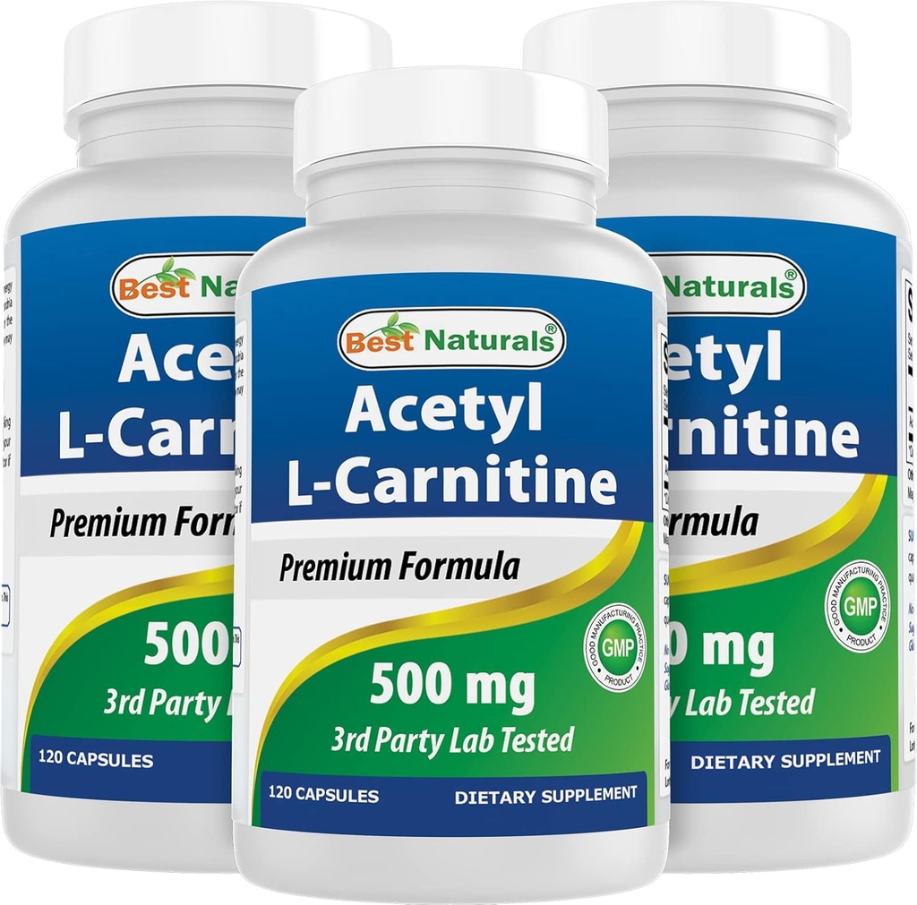 Labākā dabas Acetil-L-karnitīns (ALCAR) 500mg, 120 Kapsulas, 120 Servējumi - Ne-GMO un bez lipekļa, 1 Kapsulas vienā paciņā (3 iepakojums)