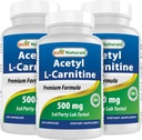 Labākā dabas Acetil-L-karnitīns (ALCAR) 500mg, 120 Kapsulas, 120 Servējumi - Ne-GMO un bez lipekļa, 1 Kapsulas vienā paciņā (3 iepakojums)