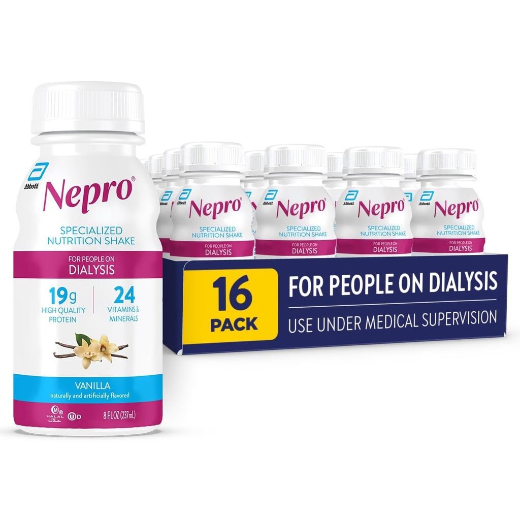 Nepro Nutrition Shake for People on Dialysis, 19g Protein, 420 Calories, Vanilla, 8 fl oz, iepakojumā 16