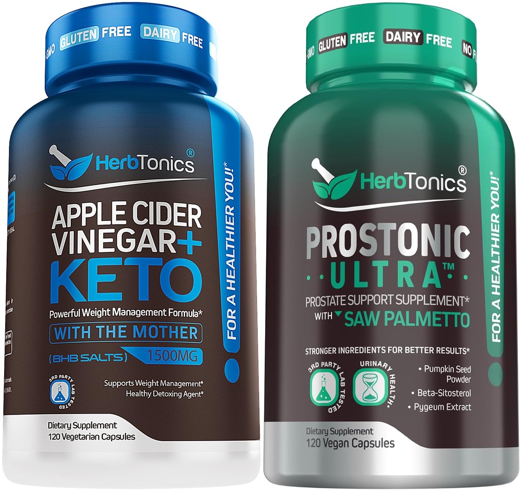 Herbtonics Apple Sidrs Etiķis Kapsulas Plus Keto BHB ; Tauku deglis un svara zaudēšanas papildinājums sievietēm un vīriešiem - prostatas atbalsta papildinājums vīriešu veselībai; ar Saw Palmetto Beta sitosterīnu