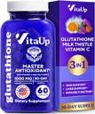Samazināts Glutationa papildinājums 1000mg - ASV Ražots Glutationa kapsulas ar C vitamīnu un pienu Šīferis aknu aprūpei, ādas atbalstam un imūnai labsajūtai - 60 Skaits