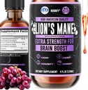 HERBIFY Lauvas Mane Papildinājums - Ikdienas Sēņu Papildinājums Atmiņai, Fokusam un Skaidrībai - Smadzeņu pastiprinātājs - Lauvas Mane Tincture for Imūnsupport - 4 Fl oz Vīnogu Flavor