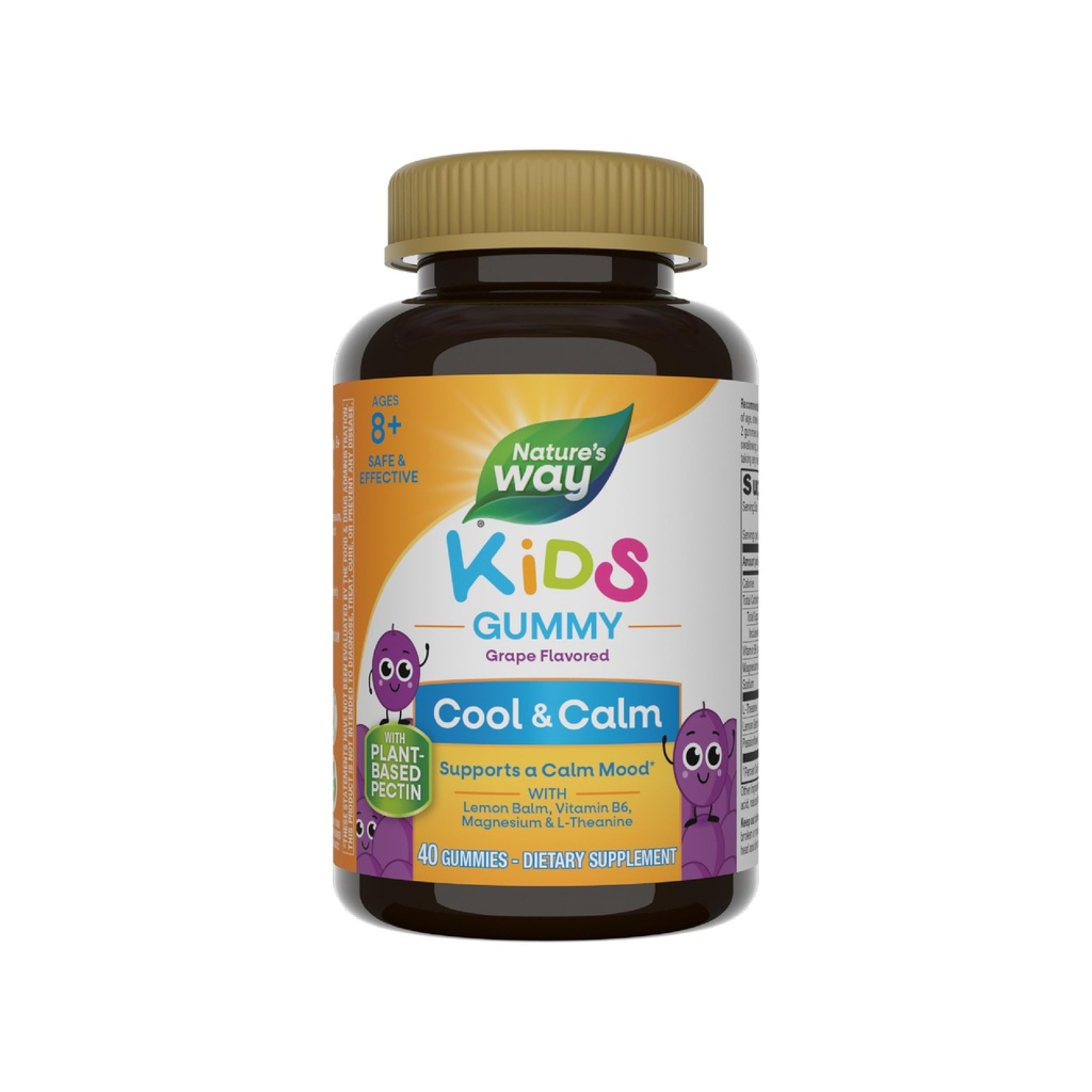 Dabas ceļš Kids Cool & Calm Gummies, atbalsta kalms Mood in Kids Ages 8+*, citronu balzams, magnijs, vitamīns B6, L-Teanīns, vīnogu aromatizēts, veģetārietis, 40 grāfs (iepakojums May Vary)