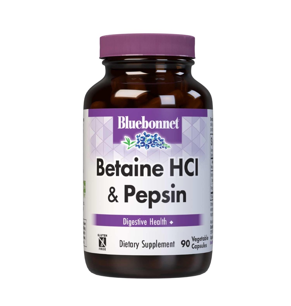BlueBonnet Betaine HCI Plus Pepsin Veģetārās kapsulas, 90 Skaits