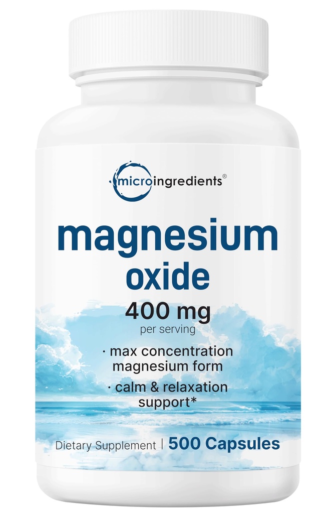 Magnija oksīds 400mg, 500 Kapsulas      - Elementālā forma Max Koncentrācijai - - uztur mierīgu, muskuļu un nervu veselību - ne-ĢMO