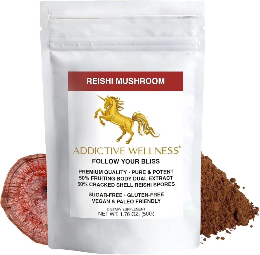 Additive Wellness Reishi Sēņu ekstrakta pulveris + Sporas (50/50 Blend) Kokaudzēts Pure & Potent Wildcrafted Ganoderma 50g (1,76 oz)