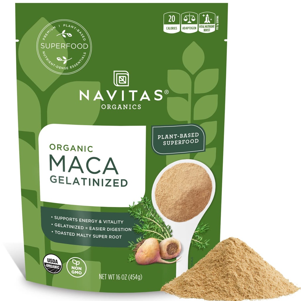 Navitas Organics Maca Želatinizēts pulveris, 16 oz. soma, 90 Kalpojumi – Organisks, ne-GMO, bez Gluten (iepakojums no 1)