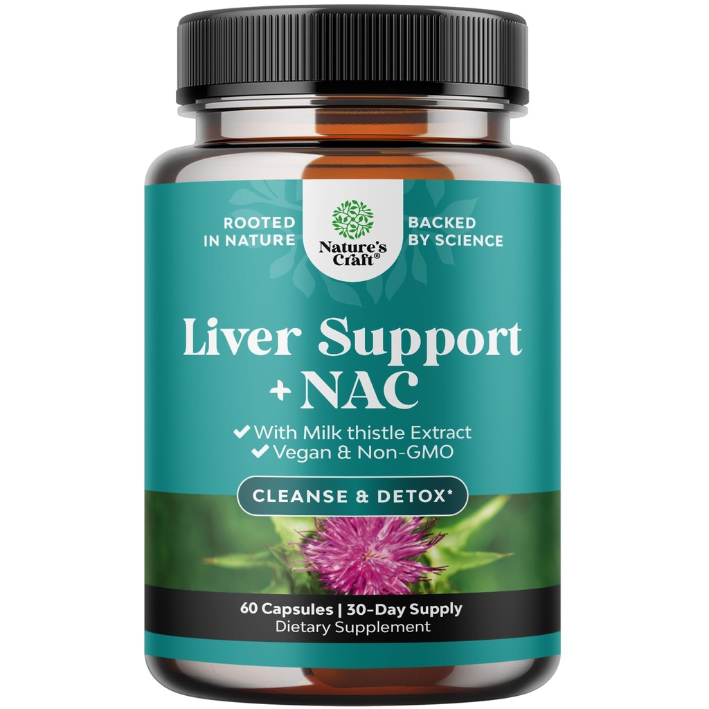 Aknas Atbalsts NAC Papildinājums ar piena dadži Aknu tīrīt Detox & Remonts - N Acetil Cysteine Papildinājums aknu tīrīt ar Turmeric, Holīna, Dandelion & L-glutatione - 60 Count