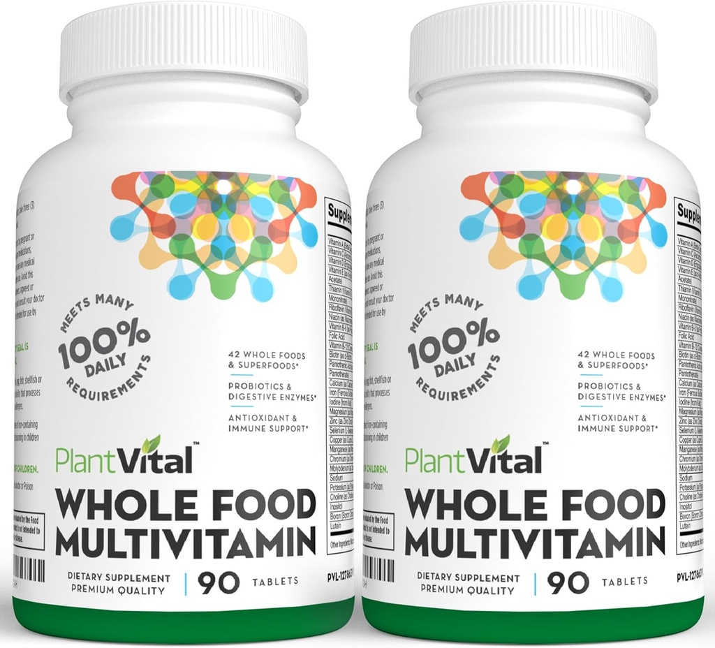 Plantvital Vesela pārtika Multivitamīni - Multivitamīni ar 42 Superfoods Neapstrādātas olas un augļi Vitamīni Zemes enerģija Augļi un dārzeņi Papildinājums Tīras augļu un dārzeņu piedevas - 180 tabletes