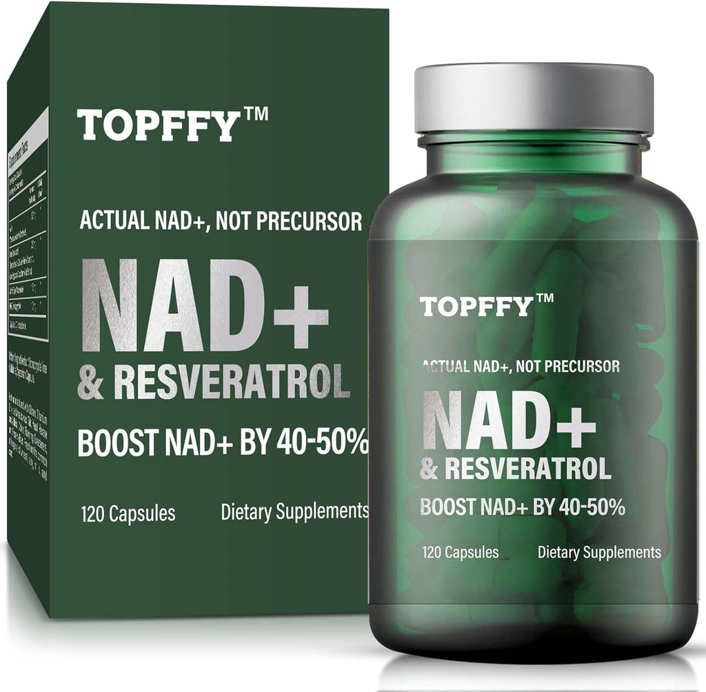 NAD+ papildinājums, NAD+&Resveratrol papildinājums Max Absorbcija atbalsta šūnu enerģijas, novecošanās aizsardzības, 120 Softgels