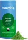 Sunwink Detox Zaļie ar pulveri - Organic Greens SuperFood Pulveris debloat - Super Greens Pulveris w/Celery, Dandelion, Spirulina - Daily Greens Pulveris Gentle Detox - 4.2 oz (20 Kalpo)