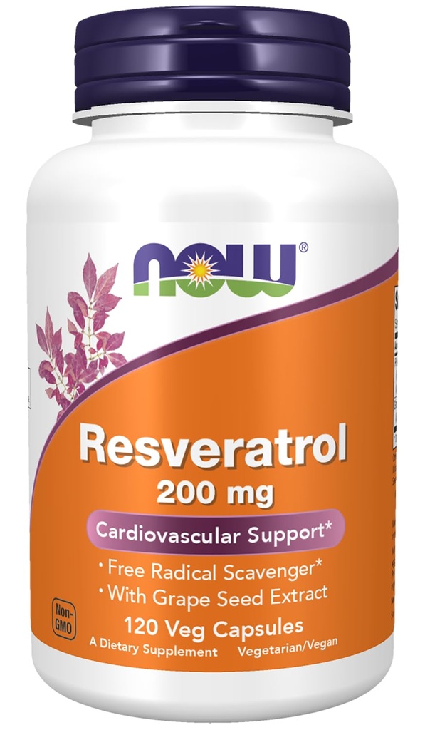NOW papildinājumi, Natural Resveratrol 200 mg ar sarkanvīna ekstraktu, 120 Veg kapsulas