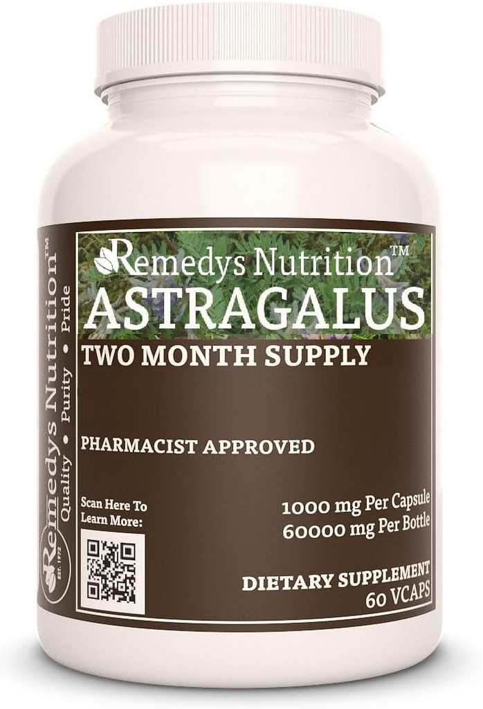 Astragalus Remedy Nutrition MEGA Stiprums 1000 mg uz vienu kapsulu/60 000 mg uz pudeli Vegan VCaps