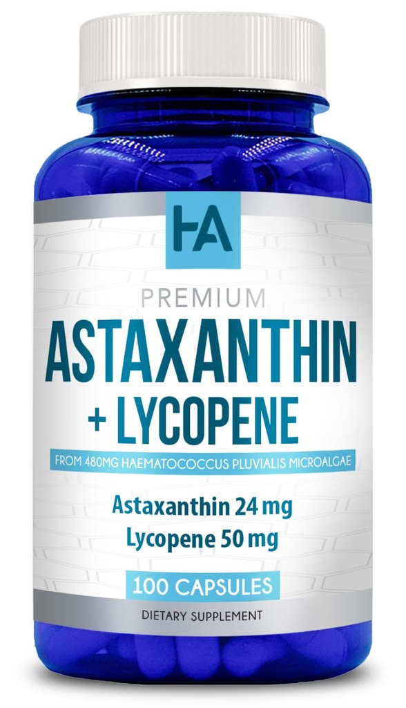 Astaksantīna un likopēna papildterapija -- Lycopene 50 mg Plus Astaksantīns 24 mg Karotenoīdi Papildinājums miecošai ādas kopšanai Redzes un sirds veselības atbalsts -- Vegan & Non-GMO (100 Veggie kapsulas)