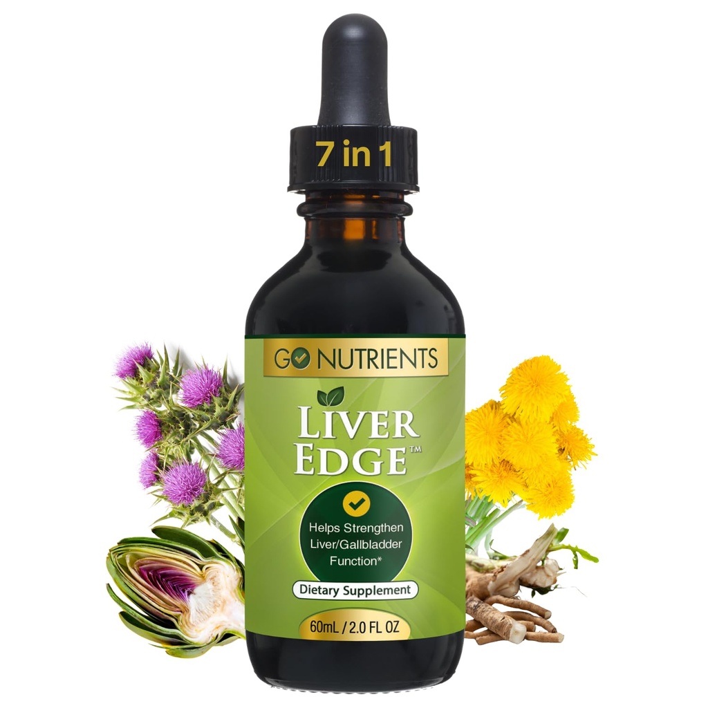 Go Nutrients Liver Edge – Piena daiviņas papildinājums aknu tīrīšanai, detoksu un remonts ar Artichoke ekstraktu veselībai un tauku aknu atbalsts, Organic Liquid Drops & Tincture - 2 oz, 48 Servē
