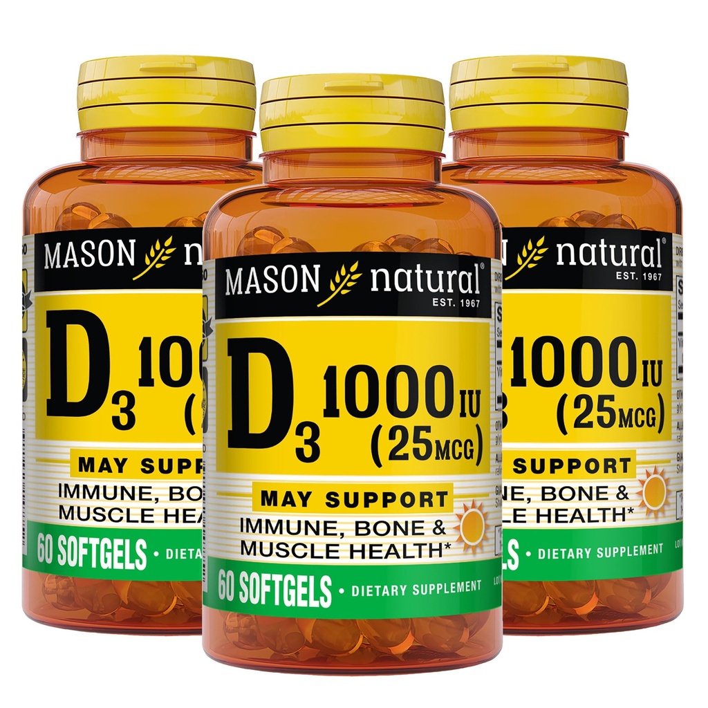 D3 vitamīns 25 μg (1000 SV), kaulu un imūnās sistēmas atbalsts no zivju aknu eļļas, 60 softgeli (3. iepakojums)