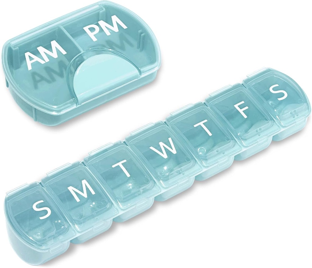 2 Iepakojums (Weekly & Daily), 2 reizes dienā (AM/PM) + 7-Day Pill organizētājs, Vitamīnu Plānotājs, Lielas ietilpības Pill kastīšu komplekts, Travel Pill Case for Medication/Vitamins/Zivju eļļas/Applements, Zils