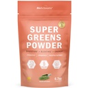 BioSchwartz Zaļie pūderis Super Greens ar probiotikām, prebiotikām, gremošanas enzīmiem & 43 Green Superfoods - hlorofils, mellenes, hlorella, Spirulīna - Tastes Amazing - 30 Kalpo