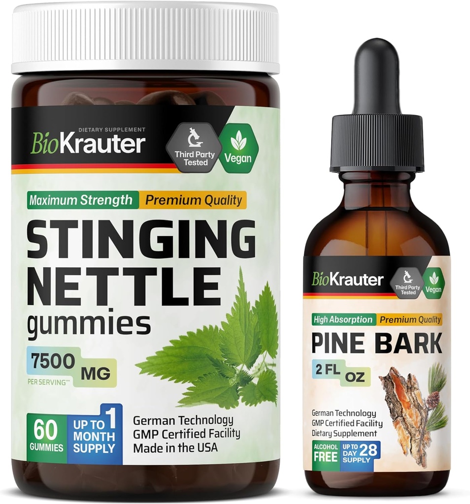 BIO KRAUTER Stinging Nettle 60 Gummie & Pine Bark Tincture 2 Fl. Oz.