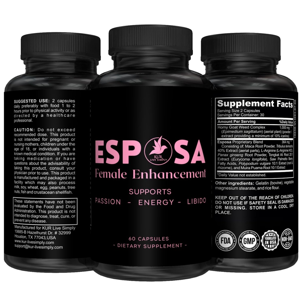 Esposa Sievietes Libido Booster sievietēm – Reignite Passion, Palielināt Enerģija & Jutīgums, Boost Mood & Desire – Ražots ASV Dabīgs Sieviešu Uzlabojums Tabletes ar Horny Kazas Nezāļu – 60 Kapsulas
