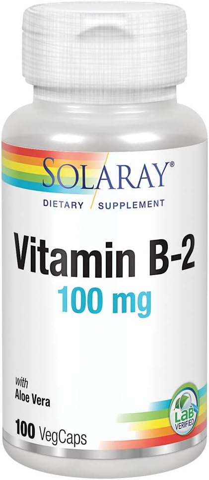 SOLARAY vitamīns B-2 Riboflavīns 100 mg ar Aloe Vera • Veselīga enerģija Metabolisms, āda, mati un nagus • 100 CT