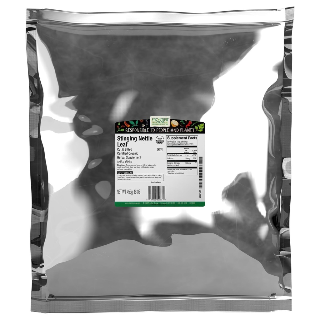 Frontier Co-op Organic Singing Nettle Leaf, Cut and Sifted, for Making Nattle Tea, Kosher    - 16 Ounce (2. iepakojums)