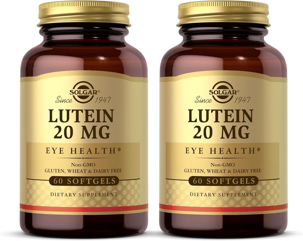 Solgar Lutein 20 mg, 60 Softgels (iepakojums no 2) - Atbalsta acu veselību - Palīdz Filter Out Blue Light - Satur FloraGLO Lutein - Non-GMO, bez lipekļa, bez piena - 120 Kopējais Pasniedz