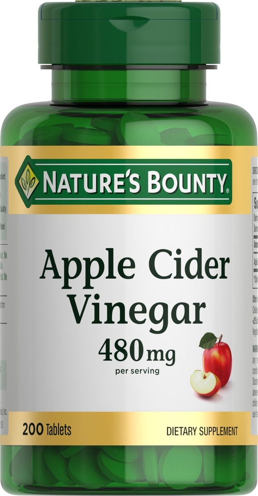 Dabas Bounty Apple Sidra Etiķis 480mg Tabletes, Veģetārietis Papildinājums Augs Pamatojoties, 200 Tabletes
