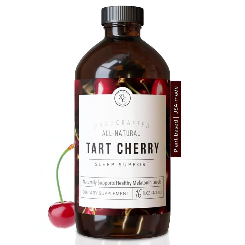 Rowe Casa Organics Tart Cherry Organic Miega atbalsts ar baldriāna saknes, atbalsta Miega cikla regulu un muskuļu atveseļošanos (16 Fl Ounces)
