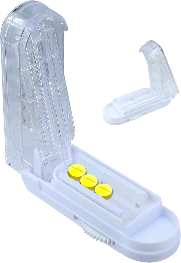 Regulējams Pill Cutter Splitter mazajām un mazajām cilpiņām, lielākas tabletes, Pill Splitter ar centrēšanas ierīci Precīzi izgriež vairākas tabletes laikā,Tablet Cutter ar slēpto Sharp Blade