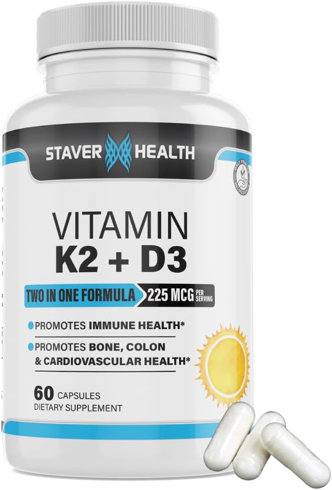 K2 vitamīns D3 w/Calcium un bioperīns, K2 vitamīns (MK7) ar D3 papildinājumu, ne-GMO, D3 vitamīns, K2 vitamīns MK-7 Viegli norīt D & K vitamīna kompleksu, 60 kapsulas