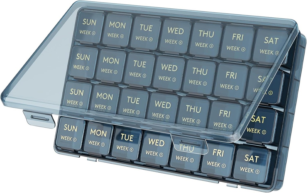 Lifewit Mēneša Pill organizētājs, 28 Day Pill Box, 4 Nedēļas Viena Mēneša Tabletes Gadījumi, Lieli Iedalījumi Medicīna Organizators Vitamīniem, Zivju eļļas, Papildinājumi, Zilā