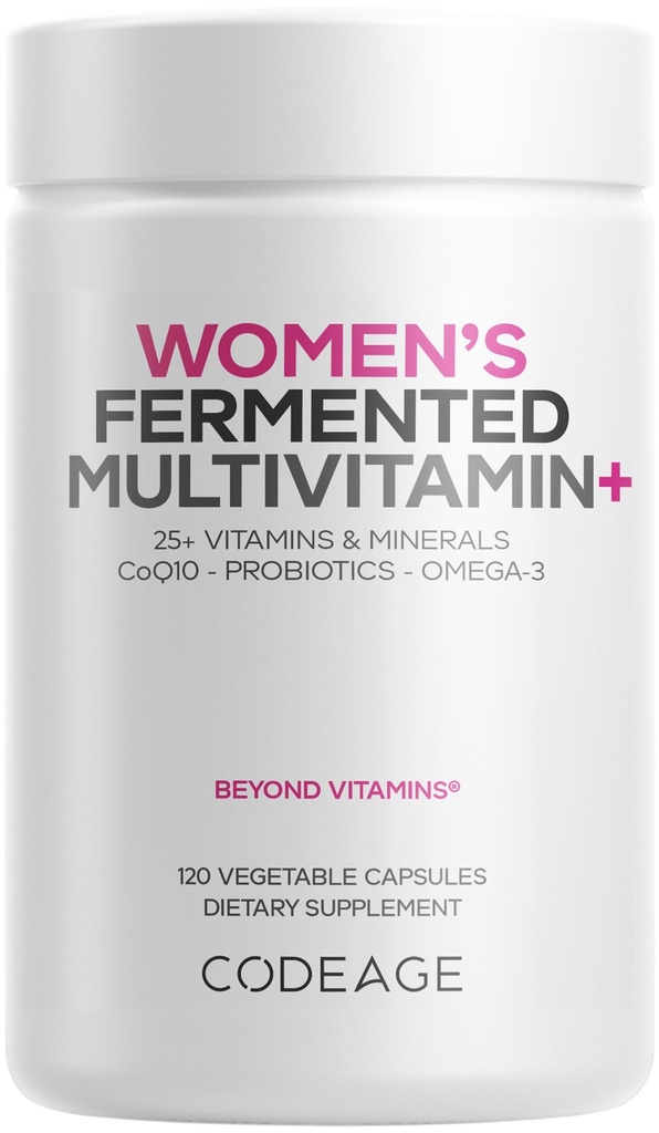 Kode Sieviešu dienas Multivitamīni, 25+ Vitamīni un minerālvielas, fermentēti, organiski veseli pārtikas produkti, probiotikas Papildinājums - A, B, C, D vitamīns, E & K, Omega 3, Cinks – Vegan - 120 kapsulas