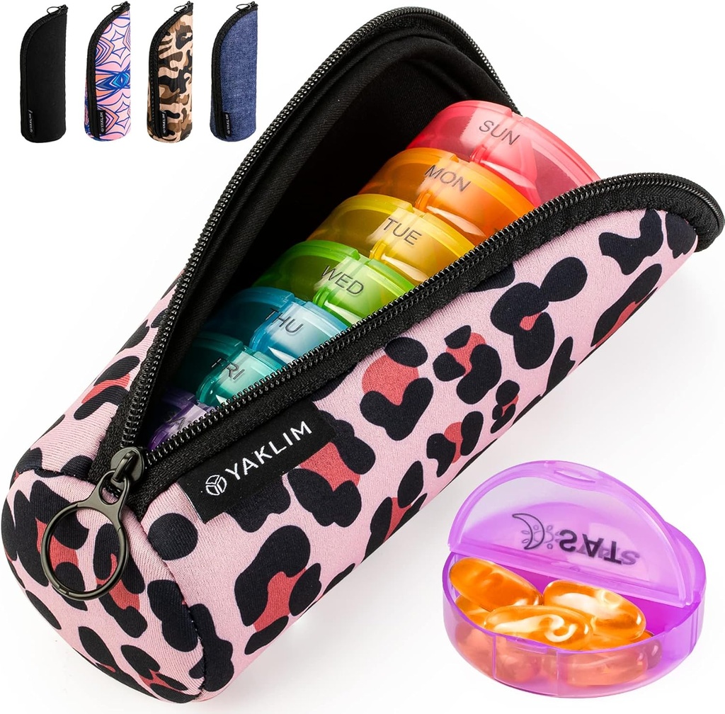 Yaklim Pill organizētājs 1 reizes dienā, Ultralight Travel Pill Box, Weekly Pill Konteineri 7 diena ar portatīvo vitamīnu zivju eļļas papildinājums