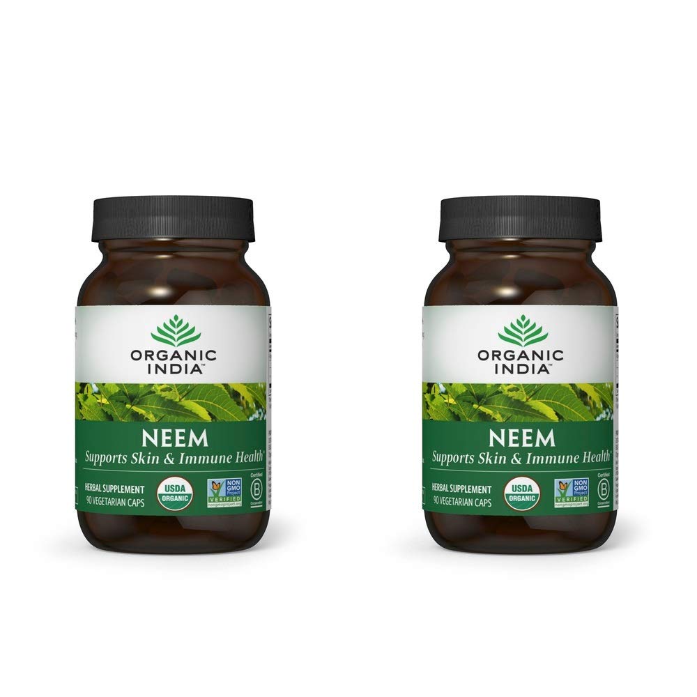 ORGANIC INDIA Neem Leaf kapsulas, augu papildinājums - Atbalsta ādas, imūnās, un aknu veselība, Detox, Vegan, lipekļa-free, USDA Certified Organic - 90 kapsulas (2- iepakojumā)