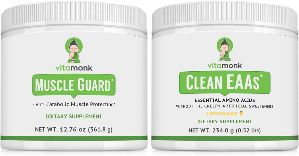 VitaMonk Muskuļu sargs & Tīrs EAA Bundle, HMB, EAAs, vitamīns D, Magnijs, 9 Essential Aminoskābes muskuļu augšanu, reģenerācijas un veiktspēju, Lemonade Flavor, Nav mākslīgā saldinātāji