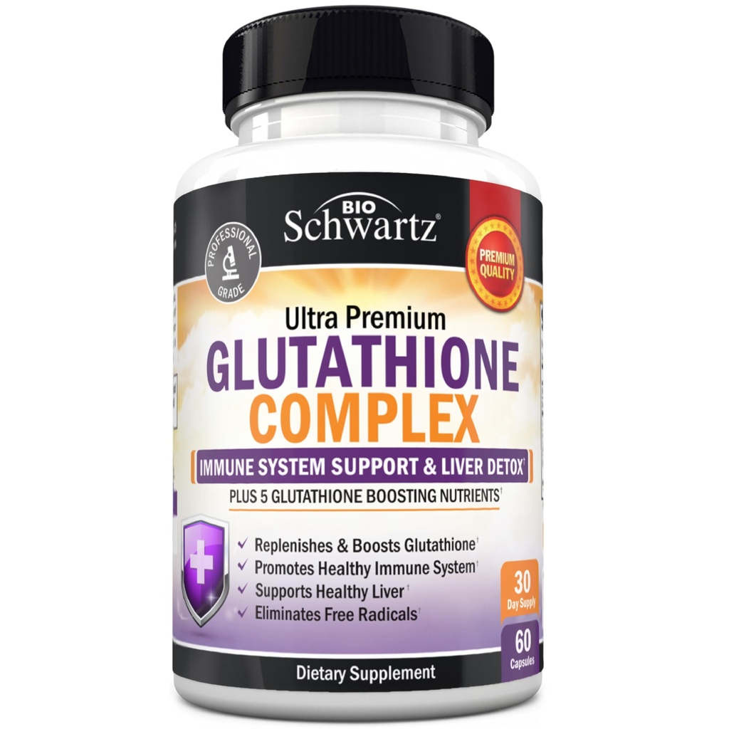 BioSchwartz Glutatione Papildinājums 500mg - Aknu Detox ar Quercetin, C vitamīns, Piena dadzis, Alfa Lipoīnskābe - Imūnsupport Pill - Uzlabota Immunity Aizsardzības Veselības Formula - 60 Kapsulas