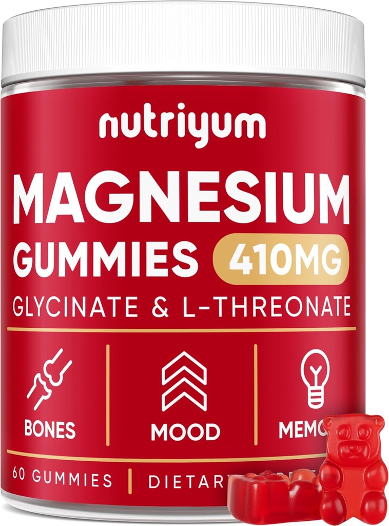 Magnijs Glicerīns Gumijas pieaugušajiem un bērniem - 410mg Elemental Magnija L-Threonate Košļājamo kaulu un atmiņas atbalsts, Calm Mood - 2 Mēnešu Piedāvājums Magnija Gumijas Pielikums Complex - 60 gab.