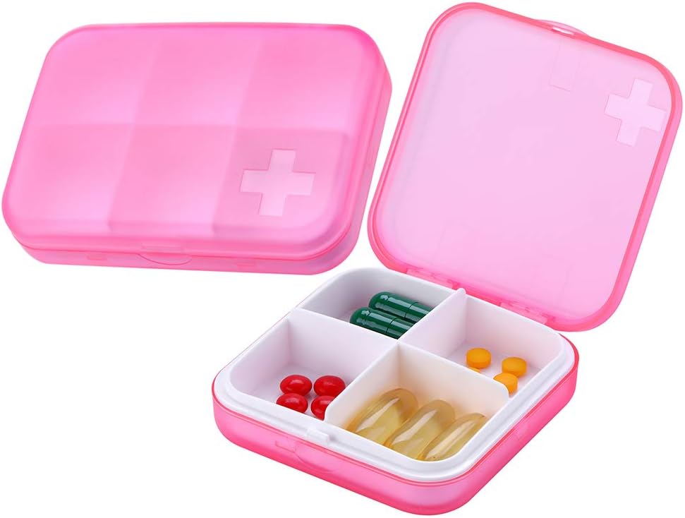 Portatīvā Pill organizētājs - Slim Pill kaste Purse vai Travel, Compact Pill Case(4+6 iecirknis, rozā)