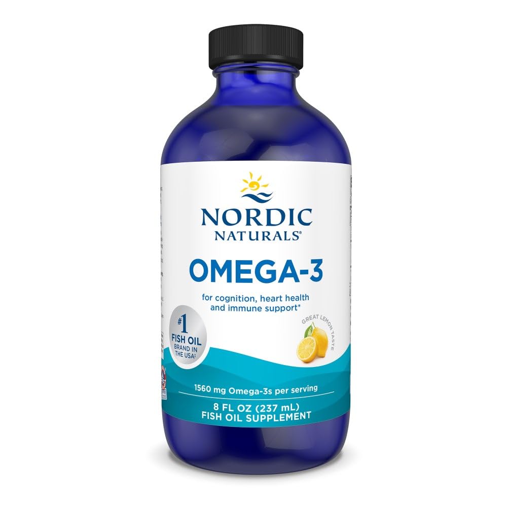 Nordic Naturals Omega 3 Liquid|1560 Mg Omega 3 Fatty Acid|Sardine Fish Oil Syrup With EPA & DHA Supplement For Heart,Brain Health & Immune Support|Fish Oil Lemon Flavour 8 Floz 237 ml, 0.4 grams