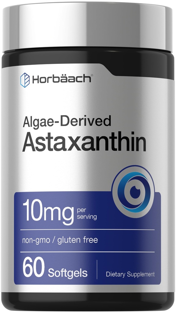 Horbäach astaksantīna piedevas  - 10mg - 60 Softgels - Aļģu atvasinātā formula - Non-GMO, bez glutēna