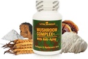Sēņu komplekss ar anti-Aging. Dabīgie uz sēnēm balstītie anti-Aging papildinājumi ar Chaga, Lion’s Mane, Cordyceps, Reishi, Collagen, Hyaluronic Acid, Vitamīni B1, B2, B6, C, D.