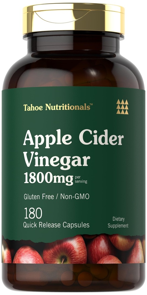 Tahoe Nutritionals Ābolu Sidra Etiķis Kapsulas - 1800mg - 180 Skaits -- Ne-GMO, bez lipekļa Papildinājums