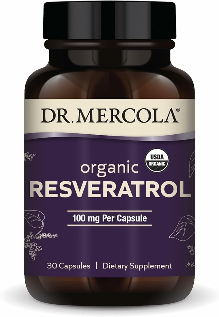 Dr. Mercola Organic Resveratrol - 100 mg Šūnu un sirds un asinsvadu atbalsts - 99,9 procenti Trans-Resveratrol - no Japānas Knotweed - 30 kapsulas (30 Kalpo)